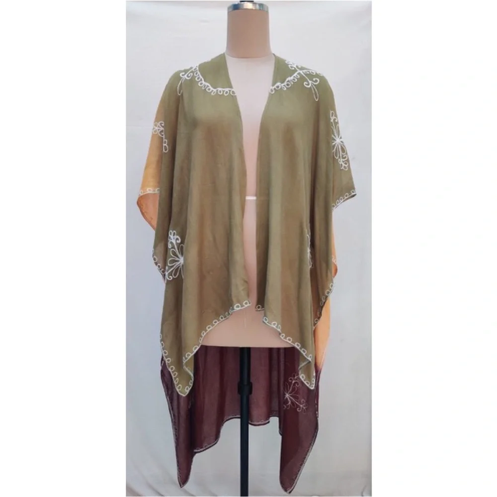 ANTHROPOLOGIE - Dip dye embroidered kimono, Earth tone - Picture 2 of 2